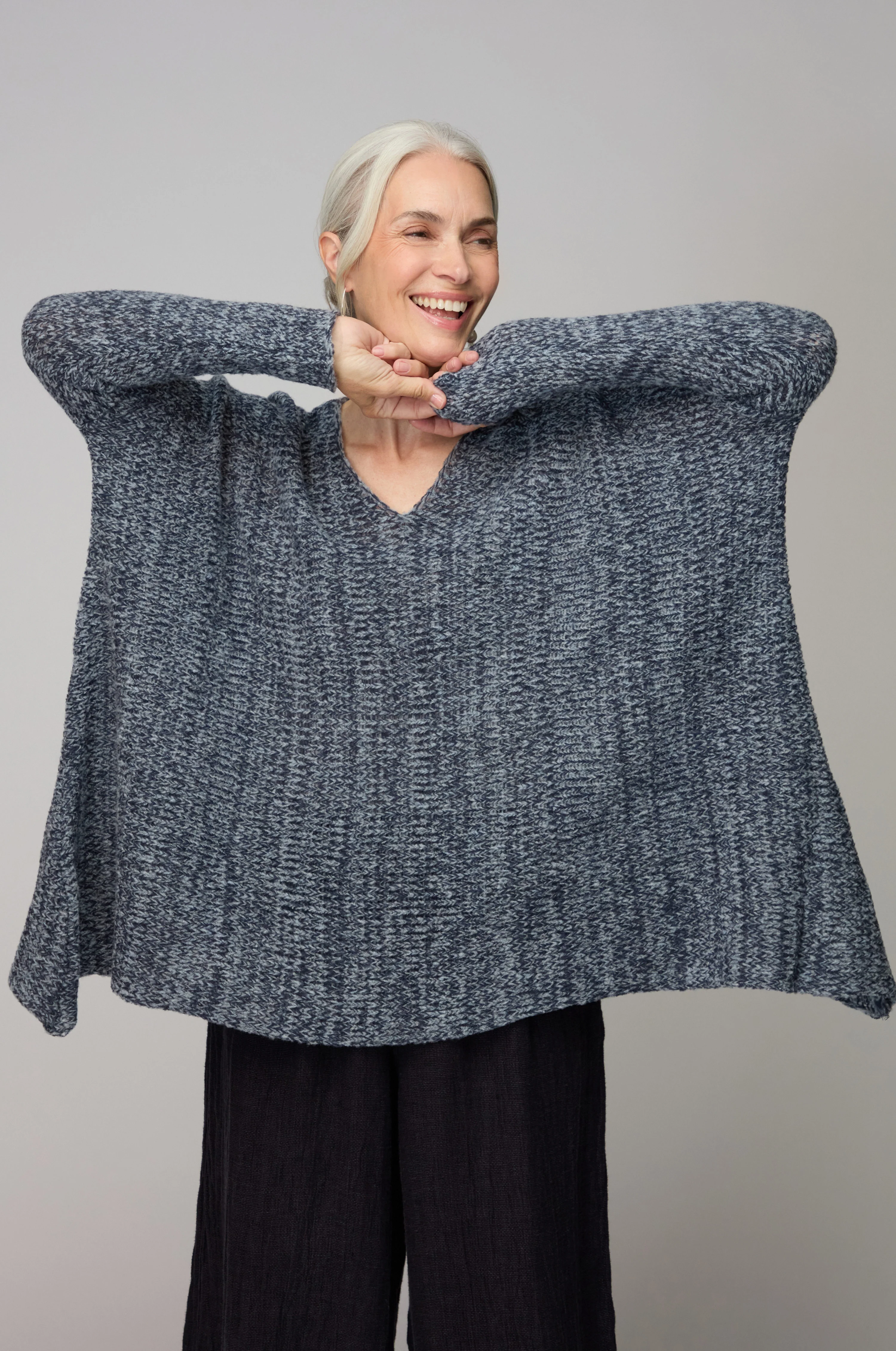 Slate Grey Marl V Neck Knit - Image 3