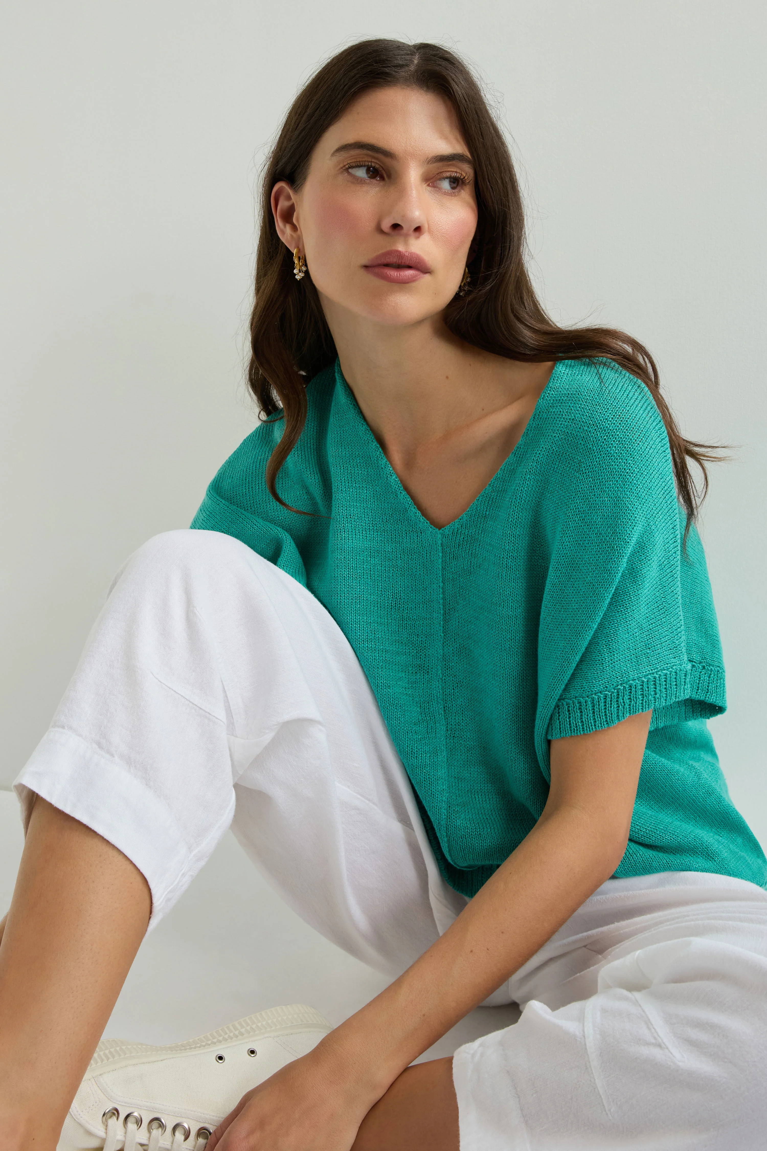 Sleeveless V Neck Boxy Linen Knit - Image 6