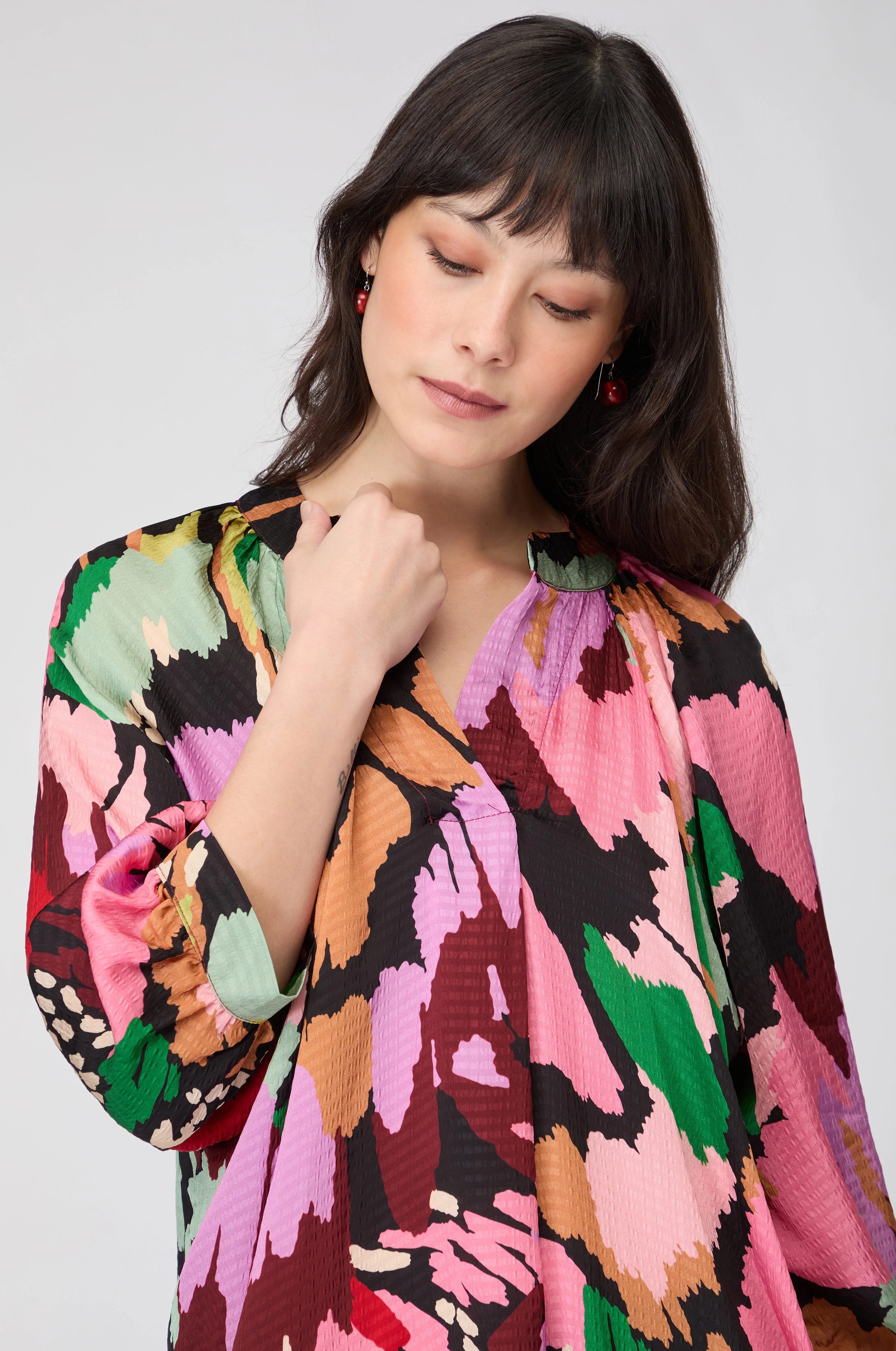 Textured Viscose Floral Collage Print Top - Image 5