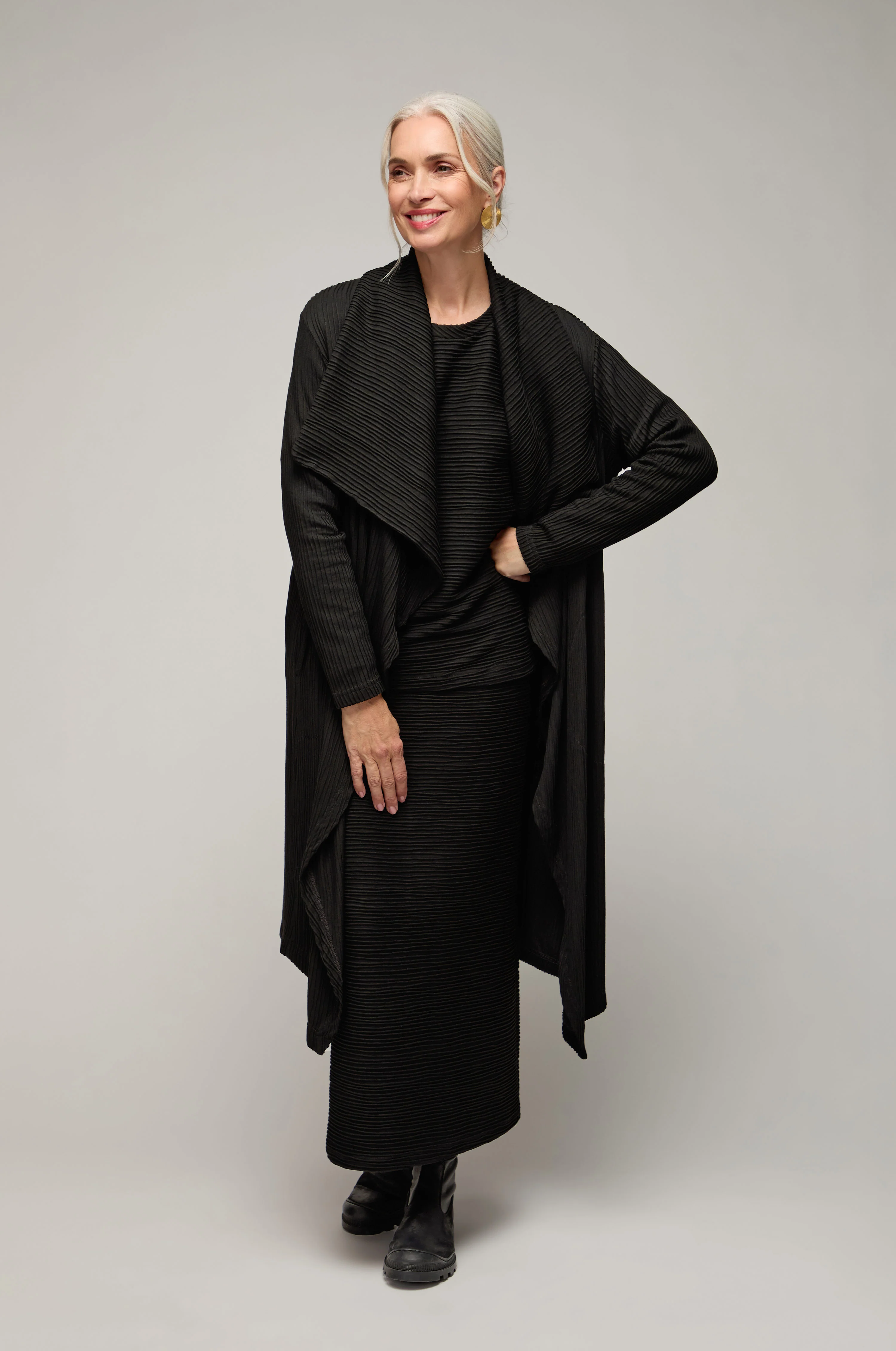 Textured Wave Jersey Wrap Coat - Image 2