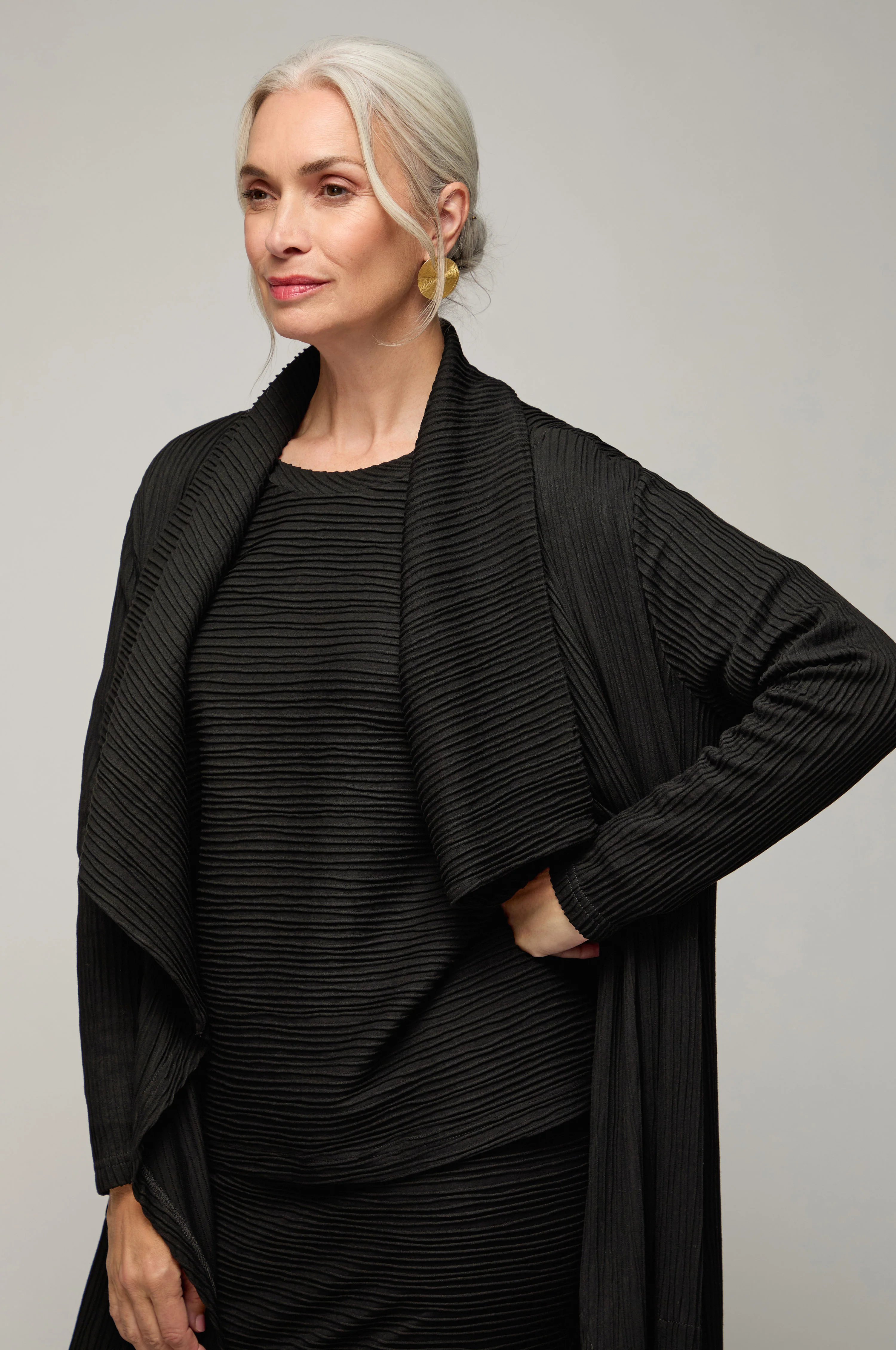 Textured Wave Jersey Wrap Coat - Image 3