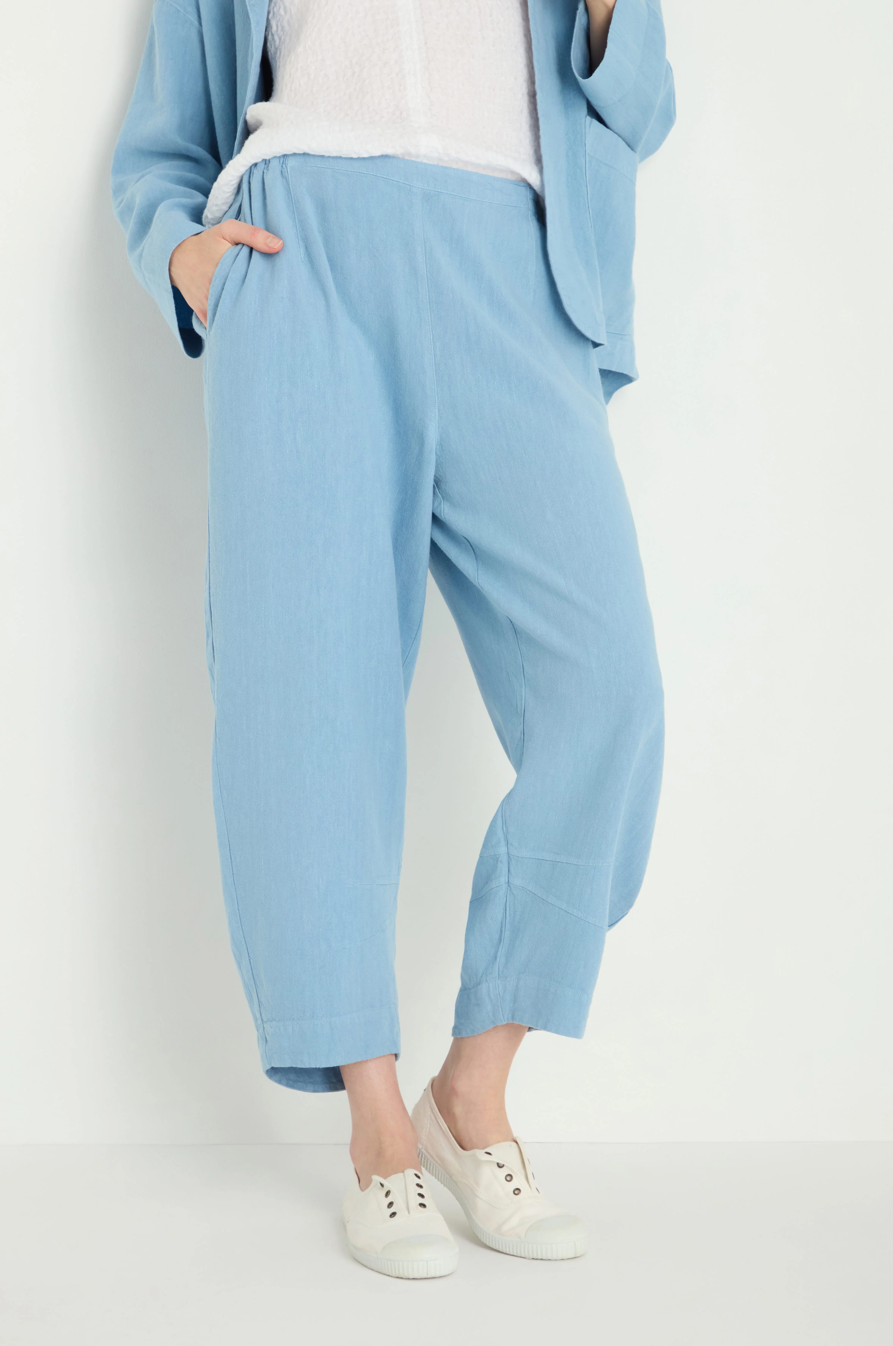 Twisted Linen Crop Sky Blue Bubble Trousers
