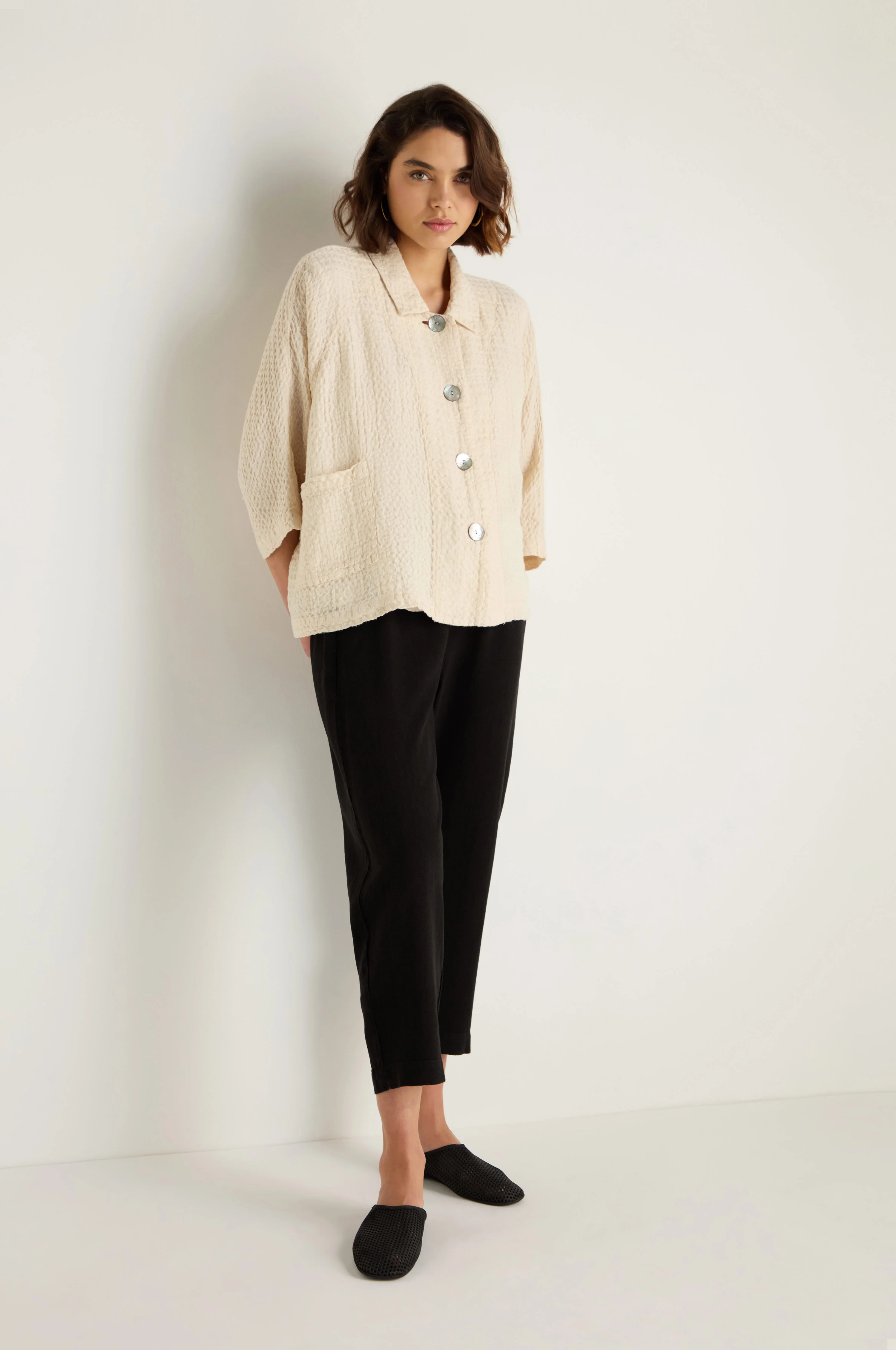 Twisted Linen Slim Black Trousers - Image 3