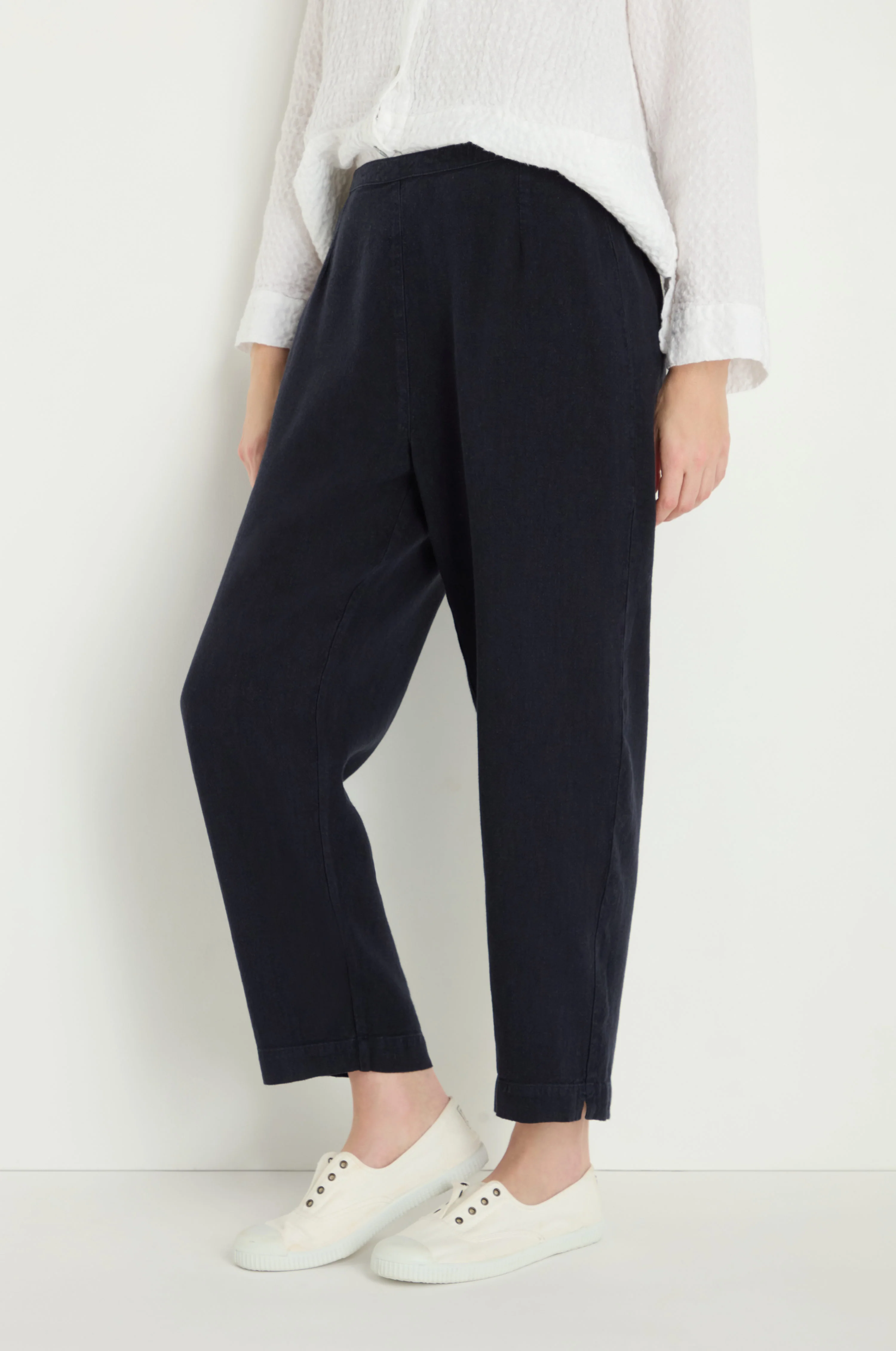 Twisted Linen Slim Navy Trousers