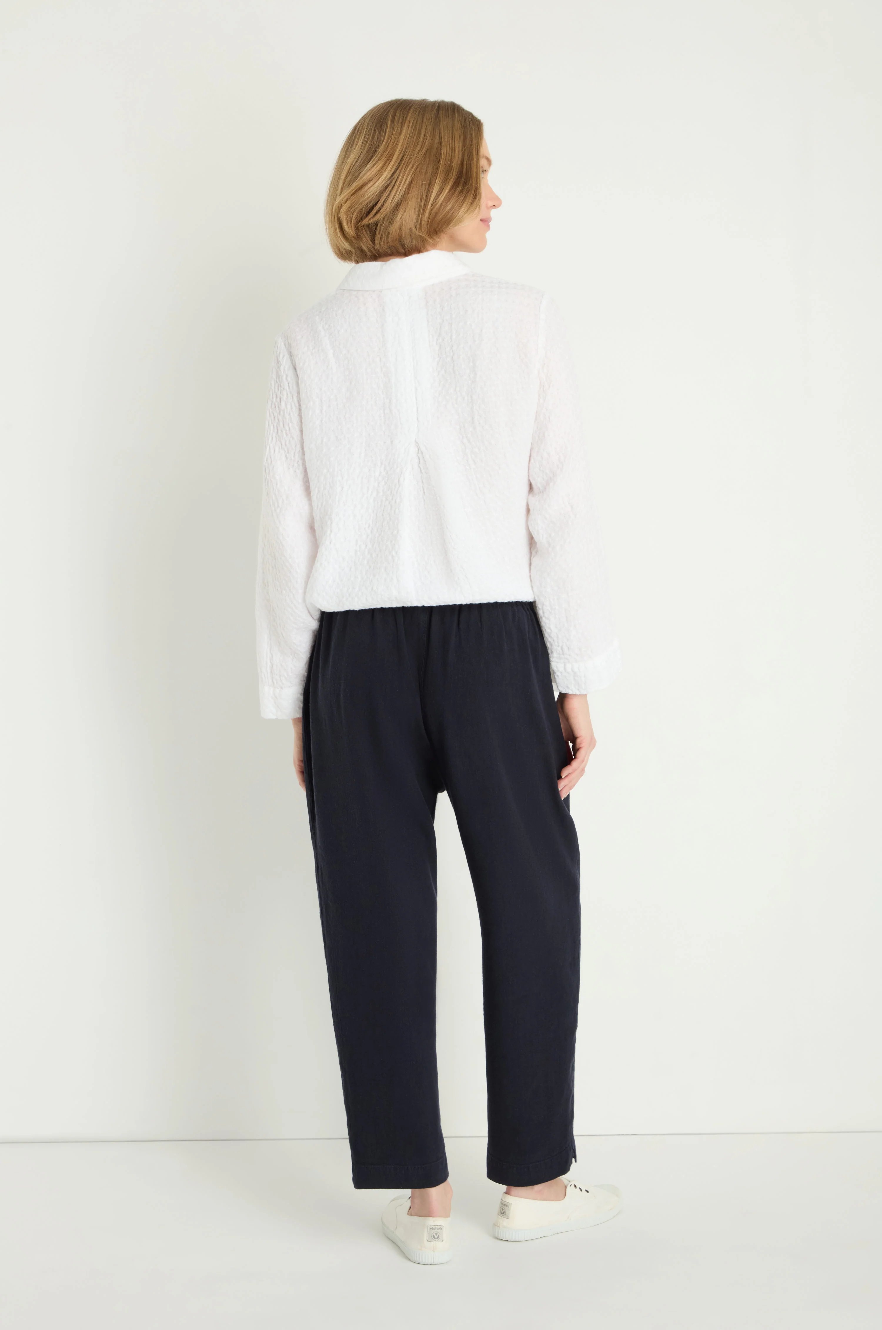 Twisted Linen Slim Navy Trousers - Image 4