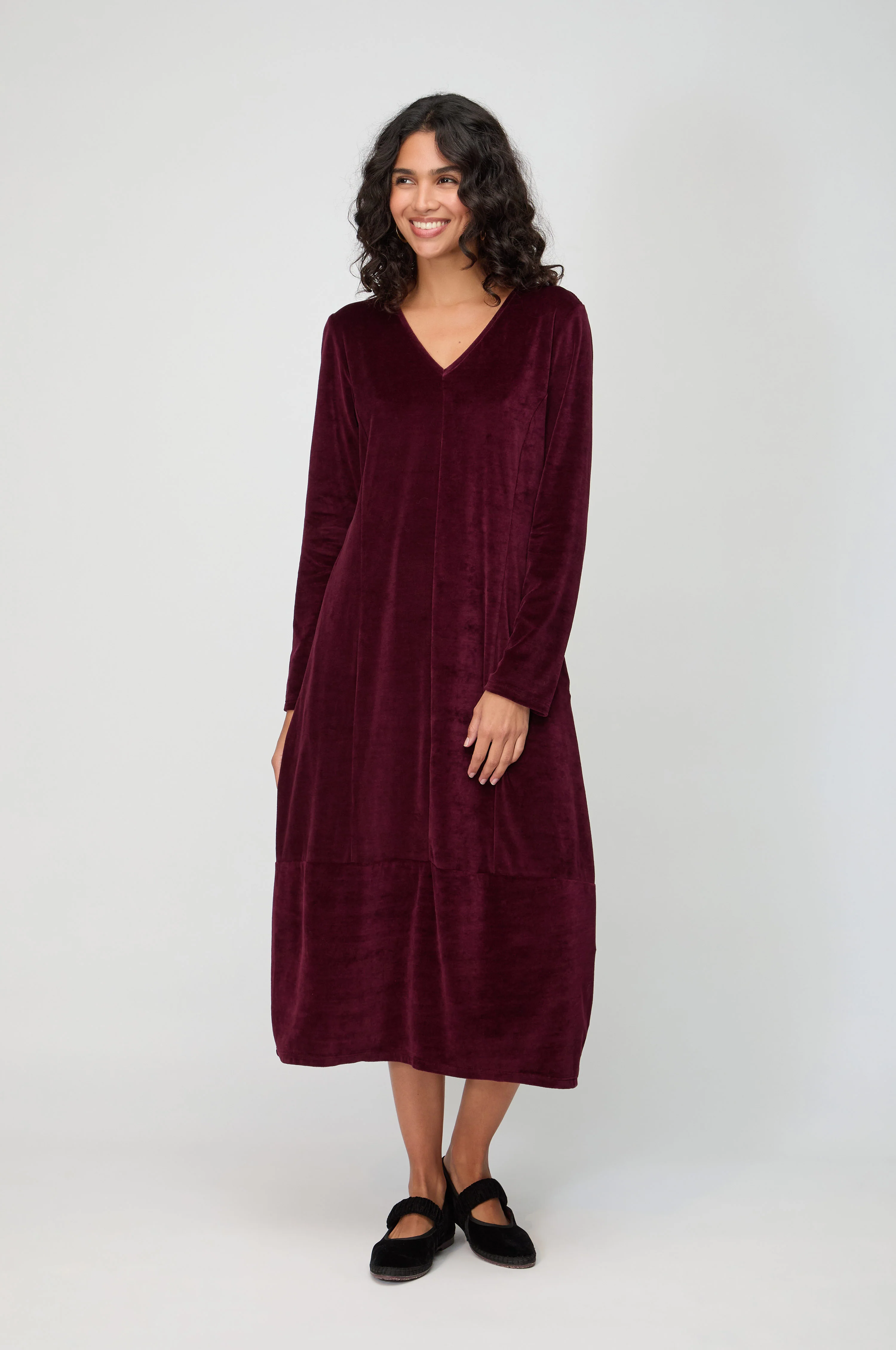 V Neck Velvet Jersey Bubble Dress