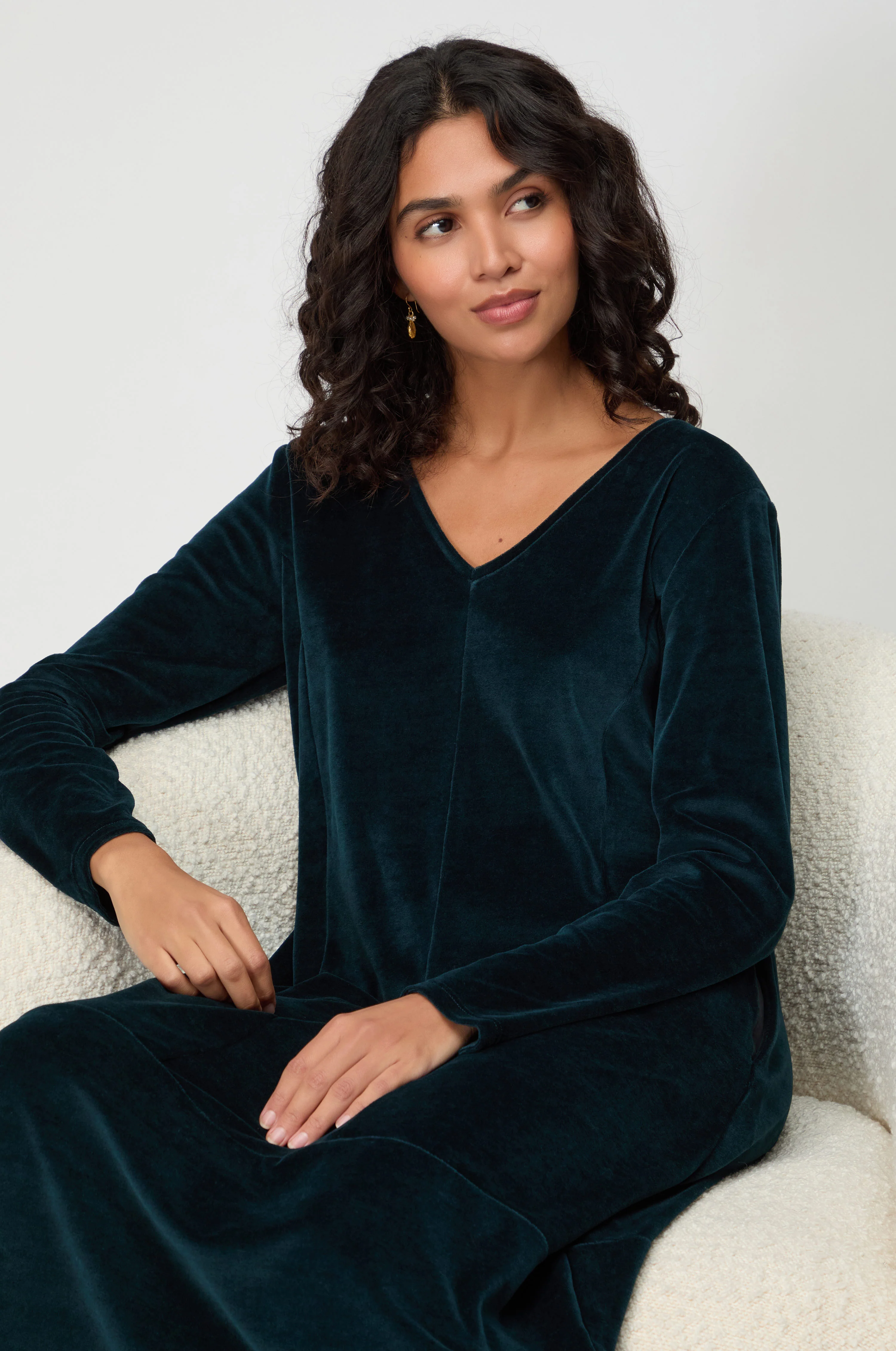 V Neck Velvet Jersey Bubble Dress - Image 3