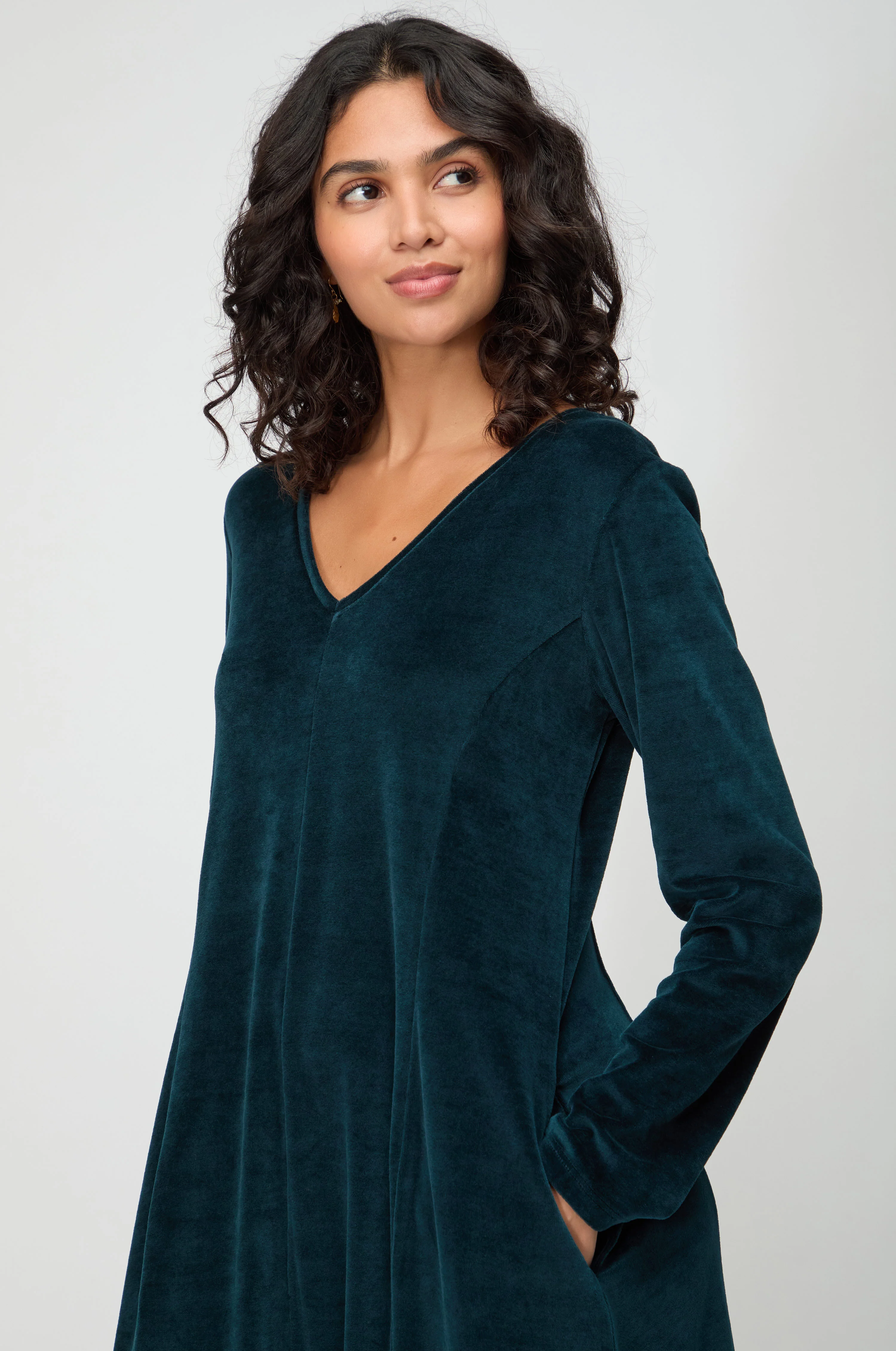 V Neck Velvet Jersey Bubble Dress - Image 4