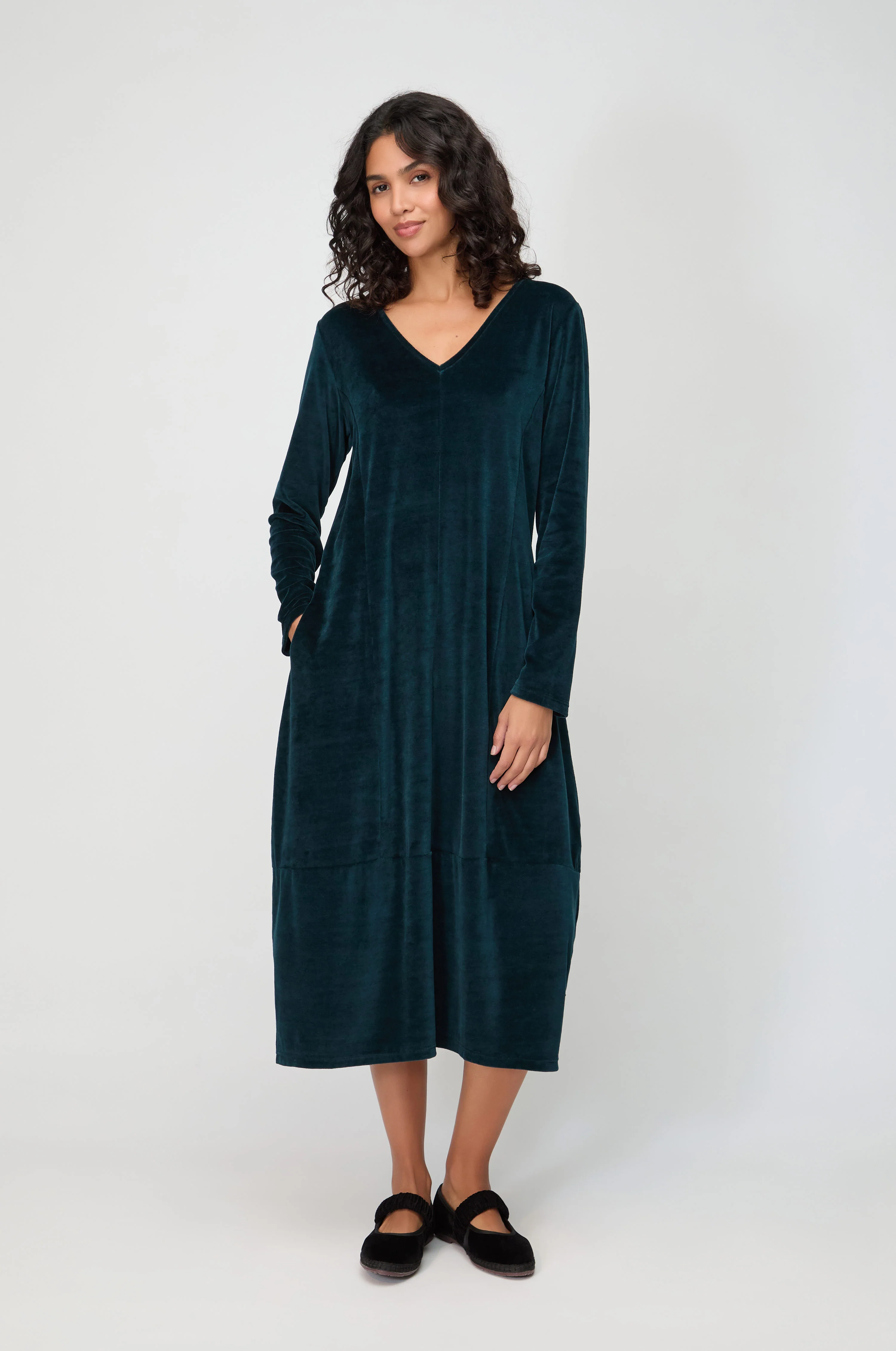 V Neck Velvet Jersey Bubble Dress - Image 9