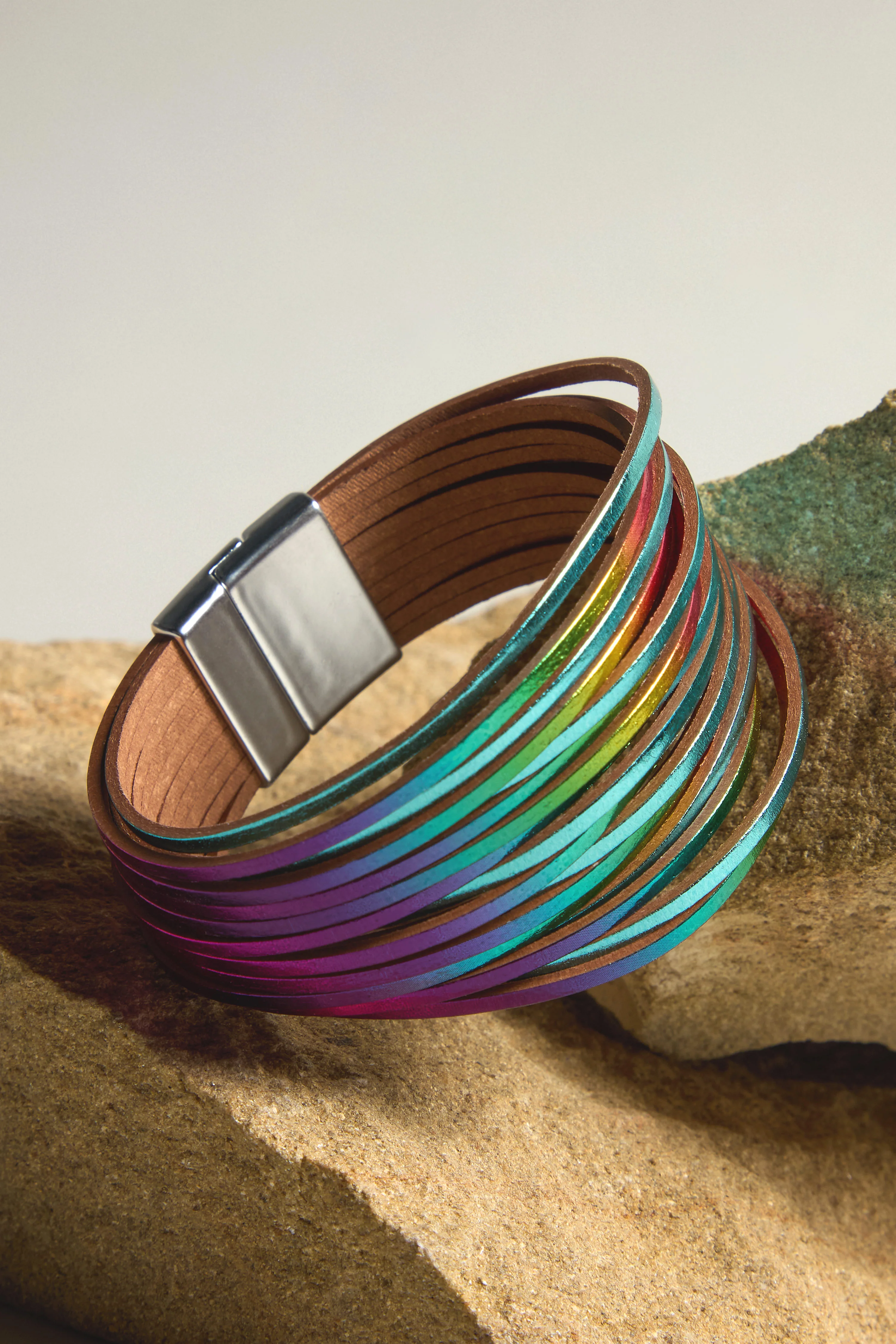 Rainbow Gold Vegan Leather Metallic Bracelet - Image 12