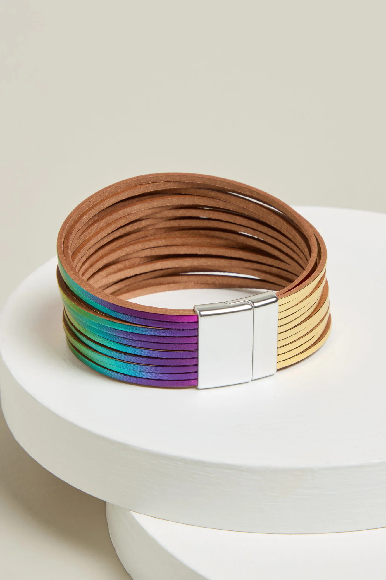Rainbow Gold Vegan Leather Metallic Bracelet - Image 13