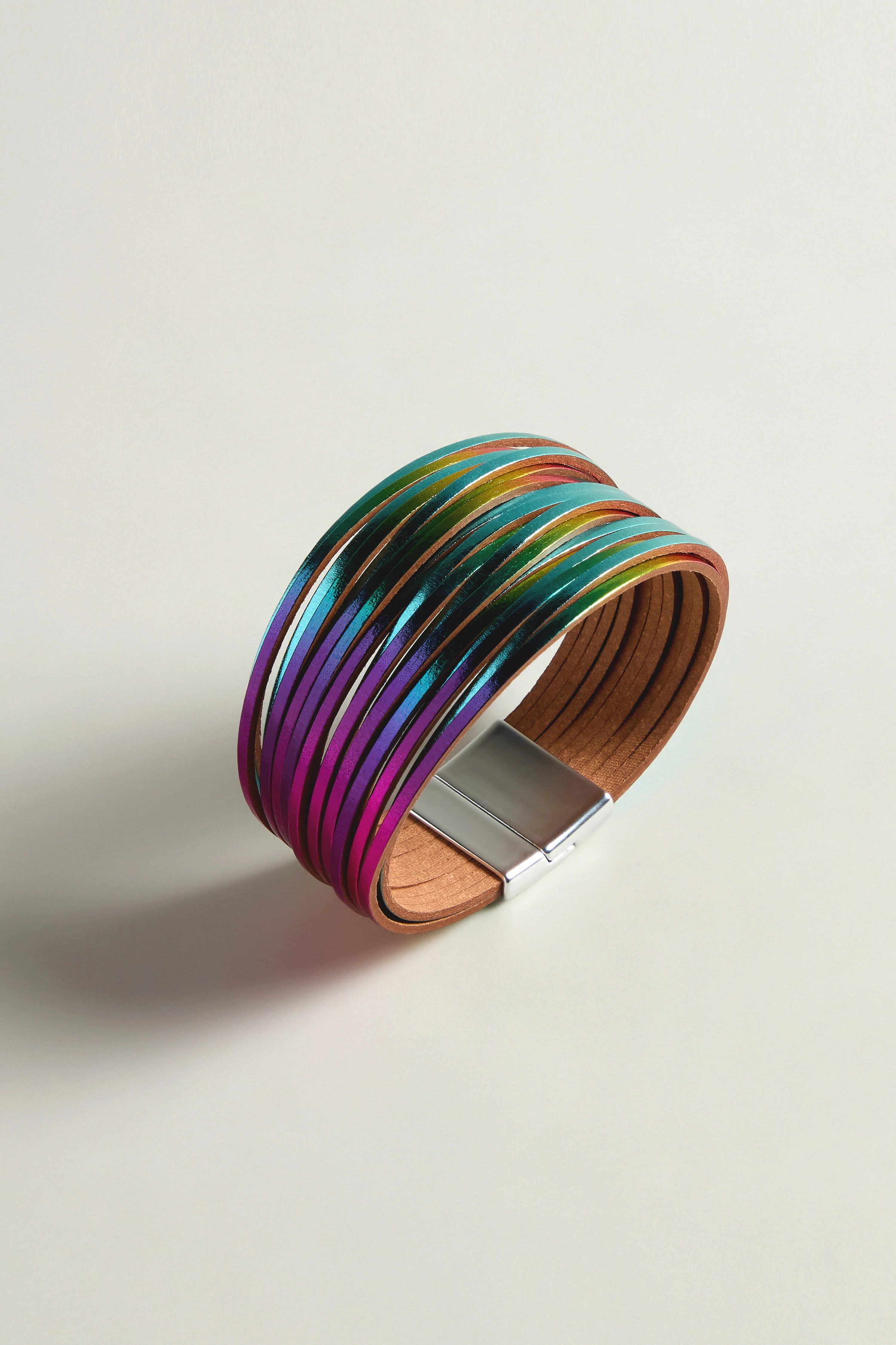 Rainbow Gold Vegan Leather Metallic Bracelet - Image 3