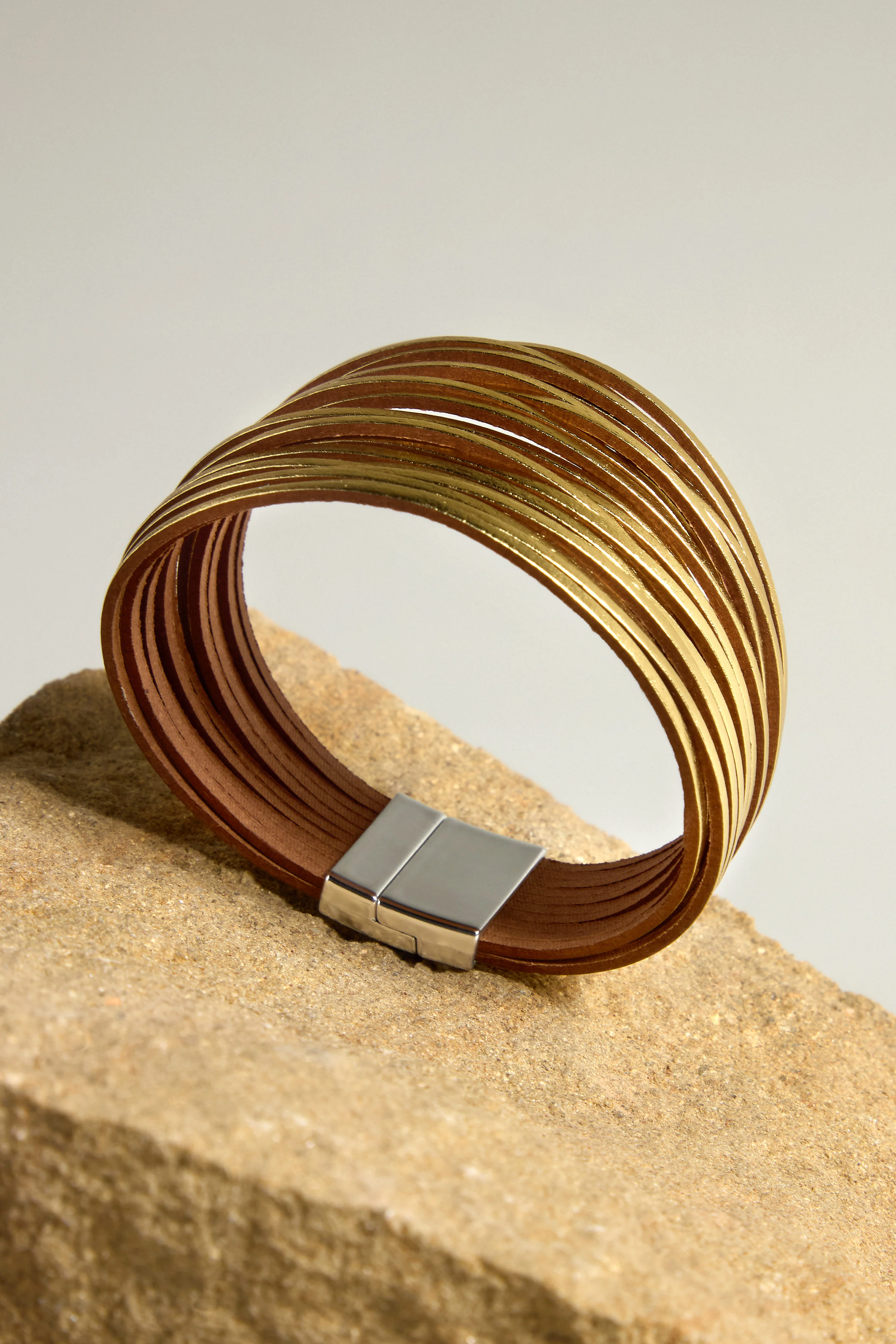 Rainbow Gold Vegan Leather Metallic Bracelet - Image 9
