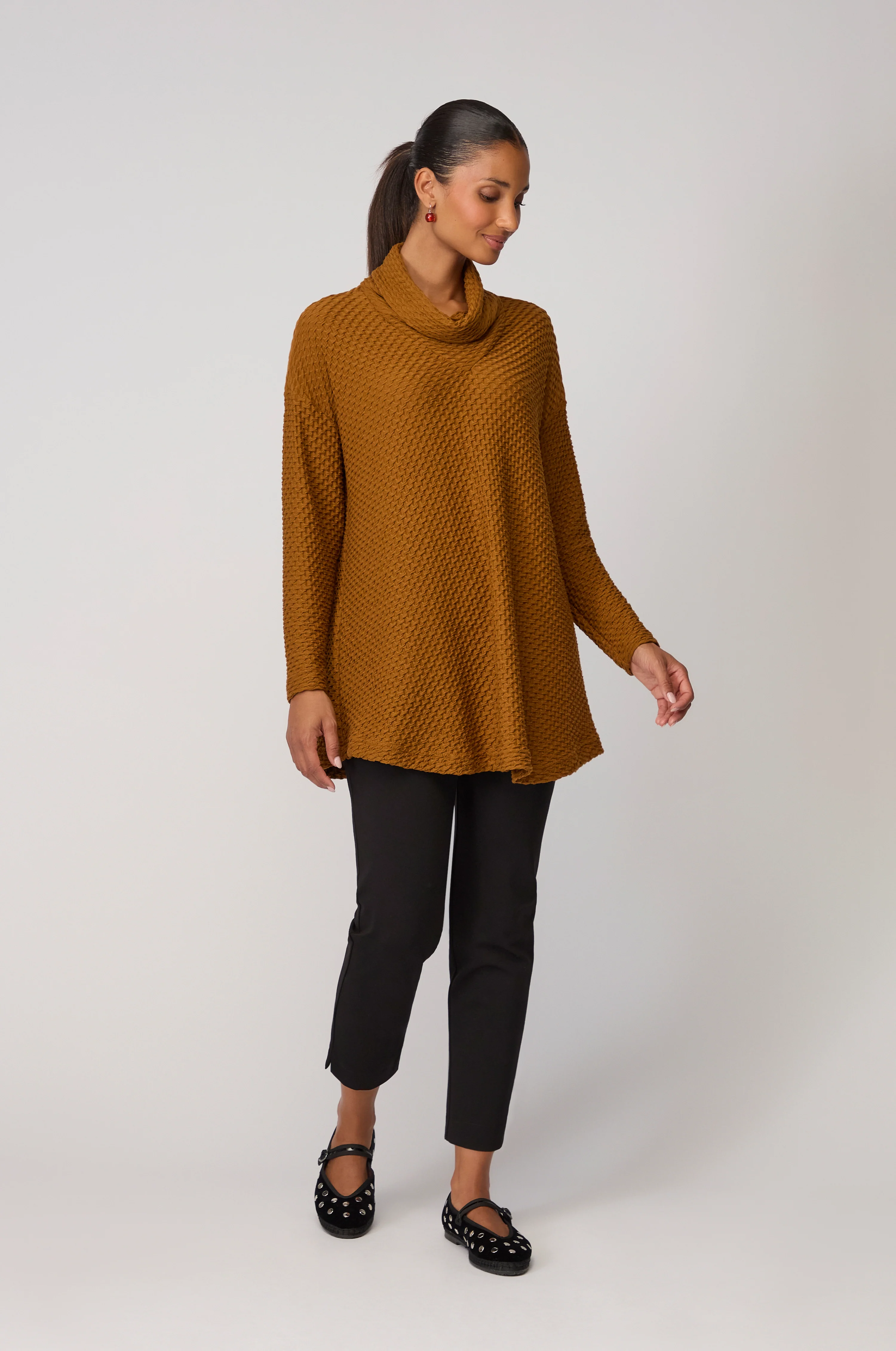 Waffle Textured Jersey Cowl Neck Top - Image 5